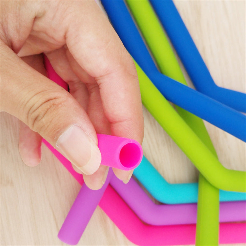Awesome Reusable Rainbow Silicone Straws (Pack of 6 + Cleaning Brush)