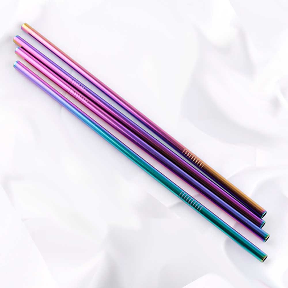 Awesome Reusable Rainbow Stainless Steel Straws (Pack of 4 + Cleaning Brush)