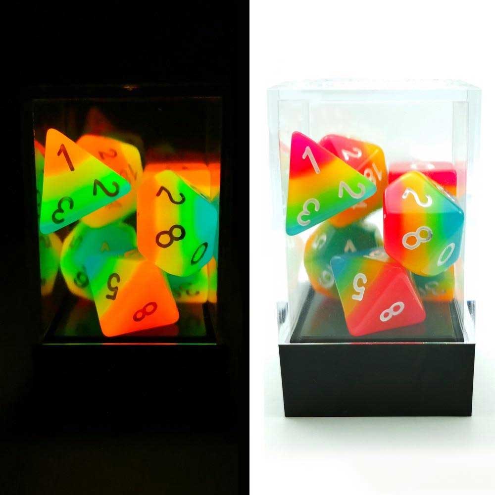 Glow In The Dark Rainbow Candy Polyhedral Dice Set