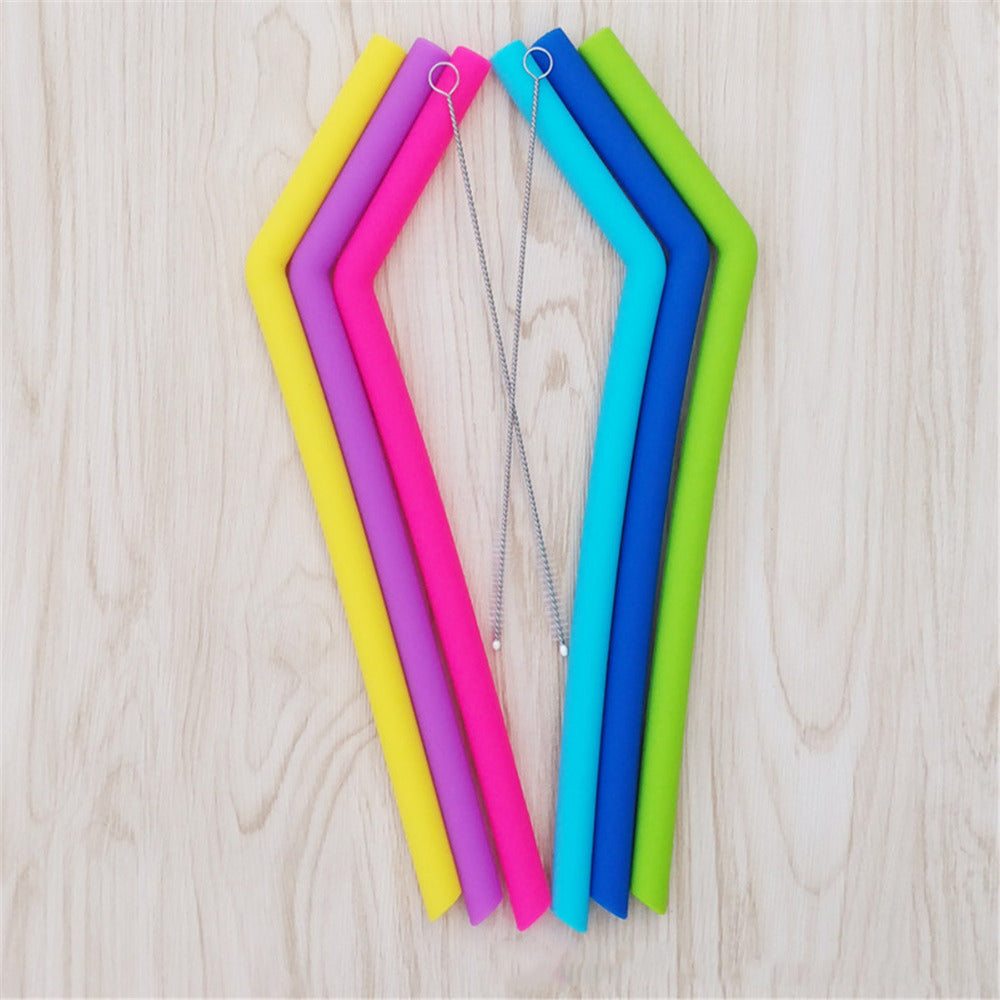 Awesome Reusable Rainbow Silicone Straws (Pack of 6 + Cleaning Brush)