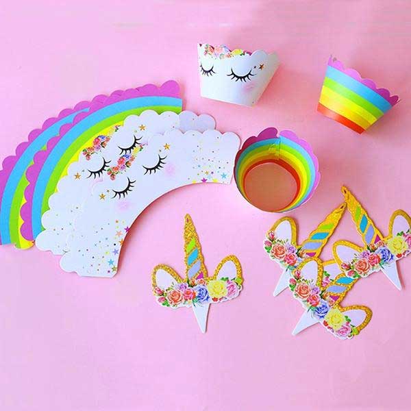 Unicorn Themed Cupcake wrapper and topper (Set of 12)