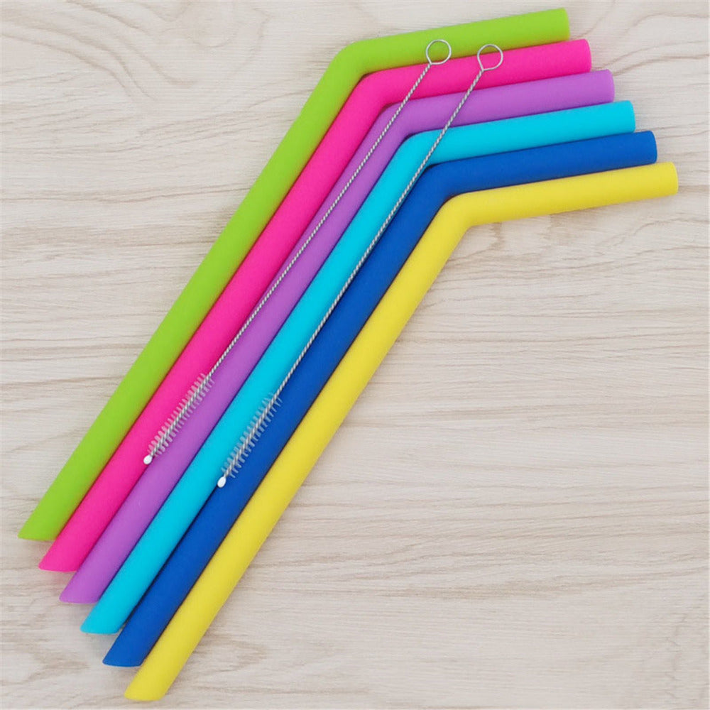Awesome Reusable Rainbow Silicone Straws (Pack of 6 + Cleaning Brush)