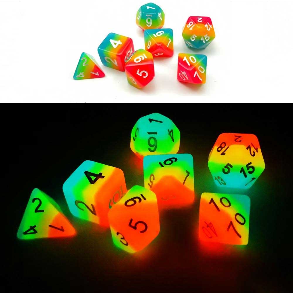 Glow In The Dark Rainbow Candy Polyhedral Dice Set