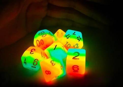 Glow In The Dark Rainbow Candy Polyhedral Dice Set