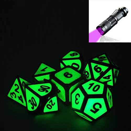 Glow in the Dark Metal Polyhedral Dice Set