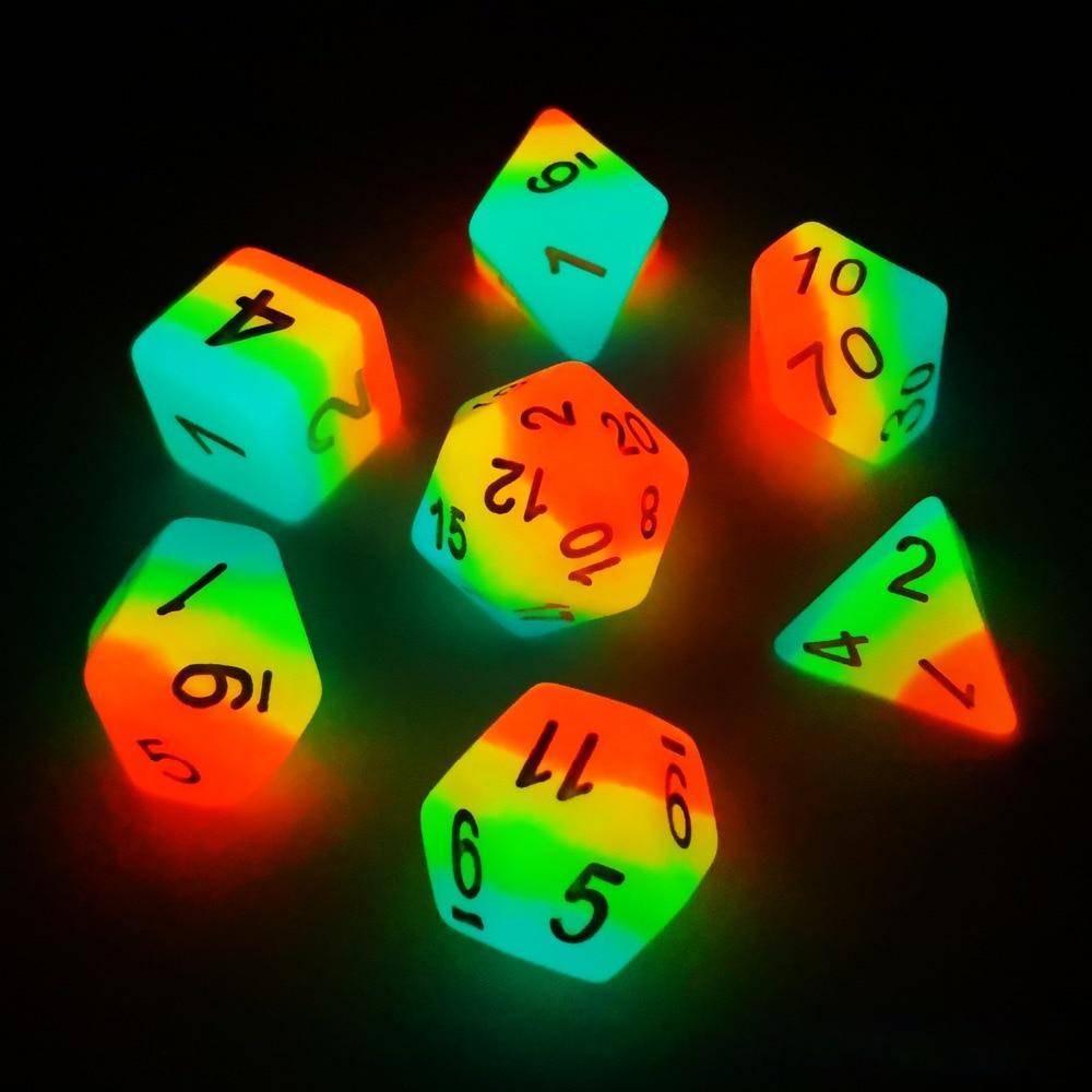 Glow In The Dark Rainbow Candy Polyhedral Dice Set