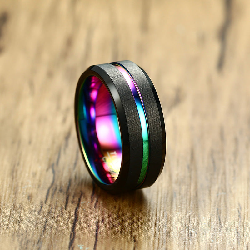 The Rainbow Line Tungsten Carbide Ring