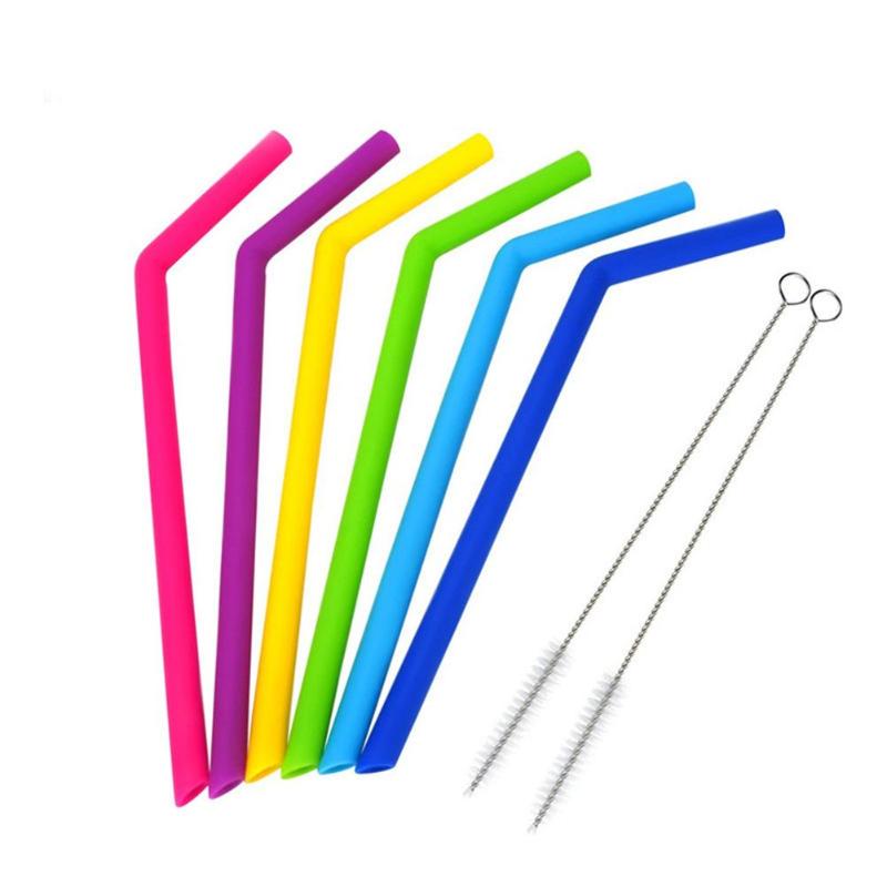 Awesome Reusable Rainbow Silicone Straws (Pack of 6 + Cleaning Brush)