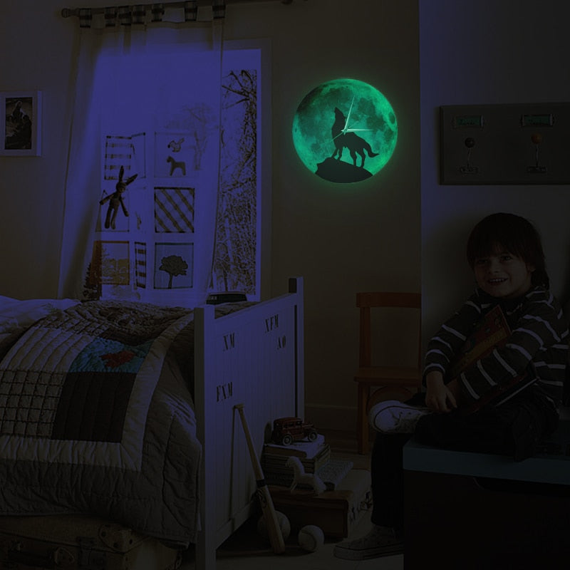 Glow in the Dark Howling Wolf Moon Clock
