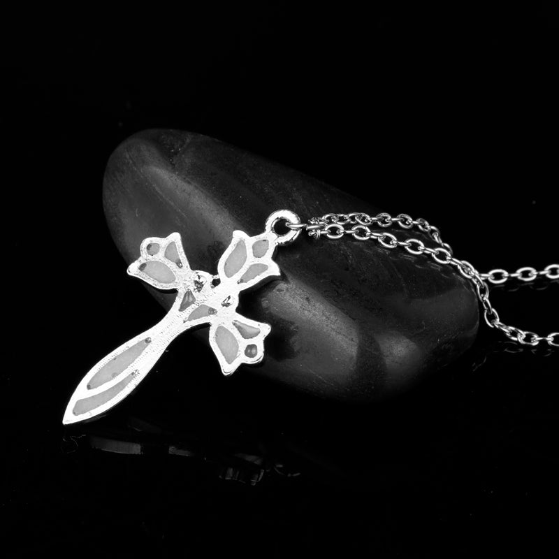 Rose Cross Glow In The Dark Necklace