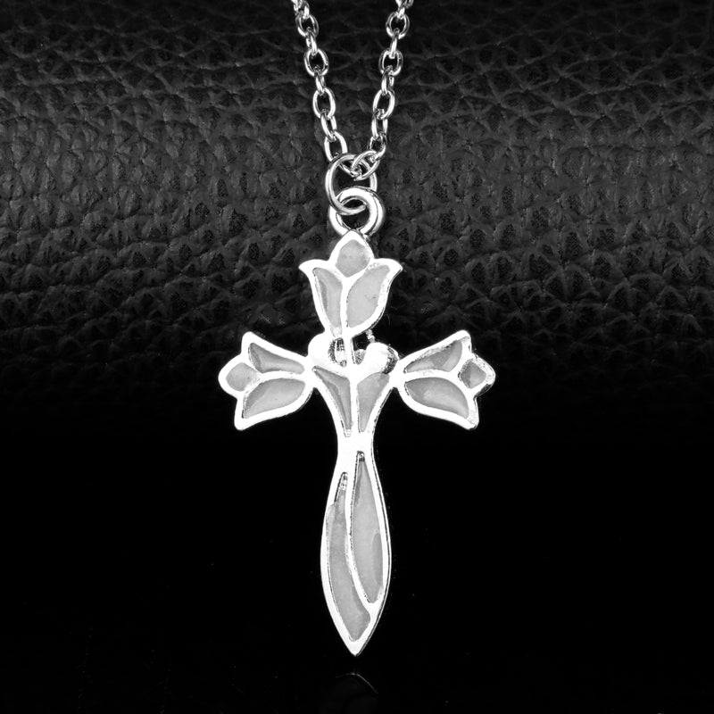 Rose Cross Glow In The Dark Necklace