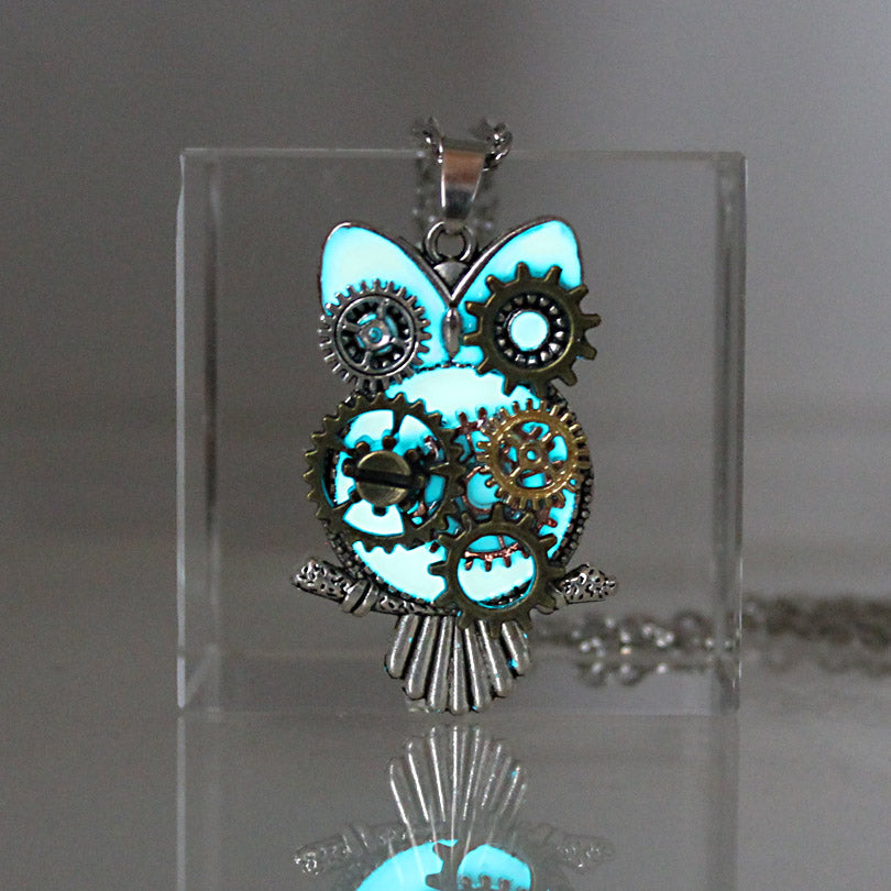 Steampunk Mechanical Owl Glow In The Dark Necklace