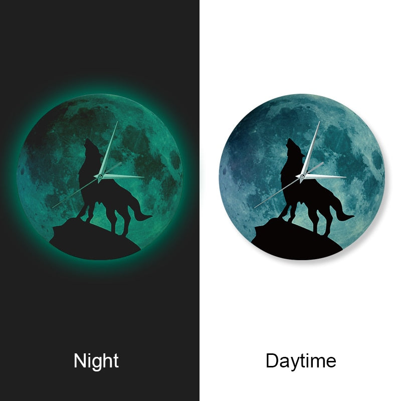 Glow in the Dark Howling Wolf Moon Clock