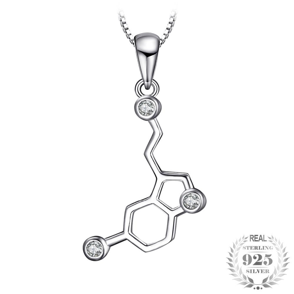Serotonin Molecule Sterling Silver Necklace