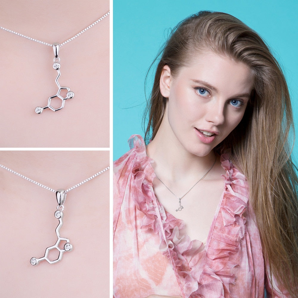 Serotonin Molecule Sterling Silver Necklace