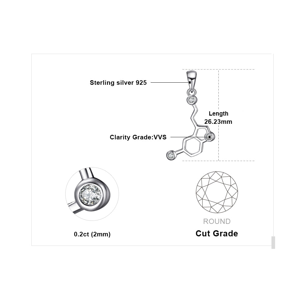 Serotonin Molecule Sterling Silver Necklace