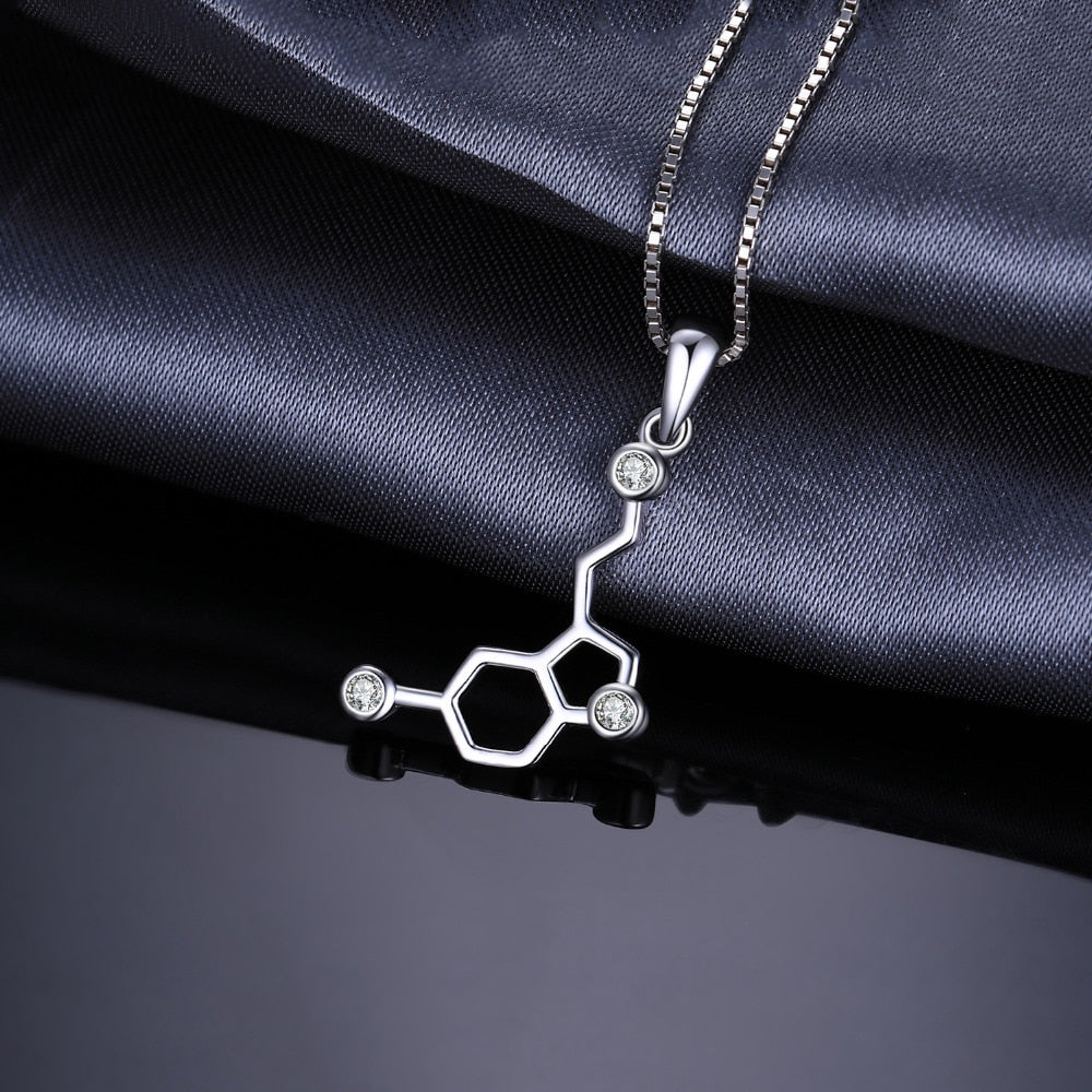 Serotonin Molecule Sterling Silver Necklace