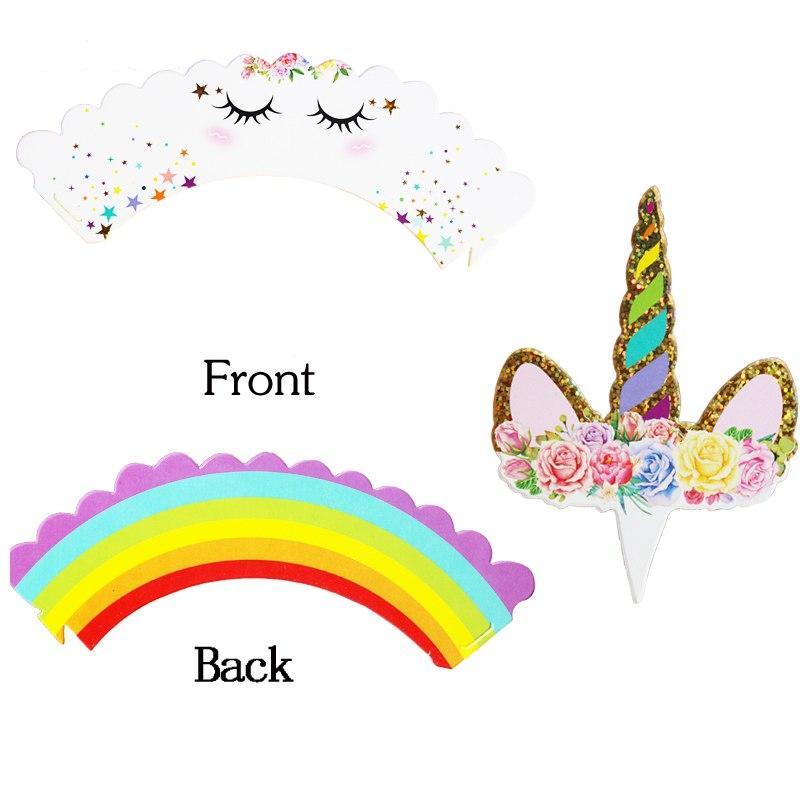 Unicorn Themed Cupcake wrapper and topper (Set of 12)
