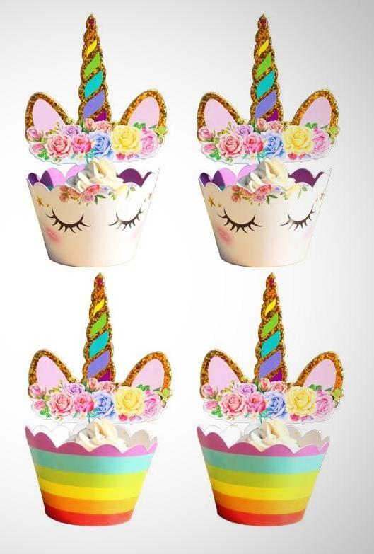 Unicorn Themed Cupcake wrapper and topper (Set of 12)