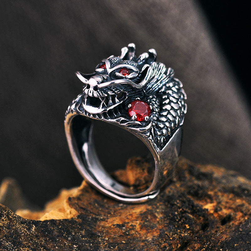 S925 Sterling Silver & Garnet Guardian Dragon Ring