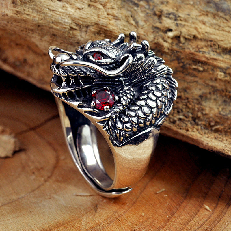 S925 Sterling Silver & Garnet Guardian Dragon Ring