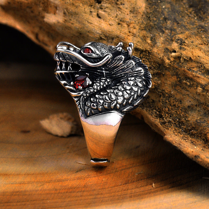 S925 Sterling Silver & Garnet Guardian Dragon Ring