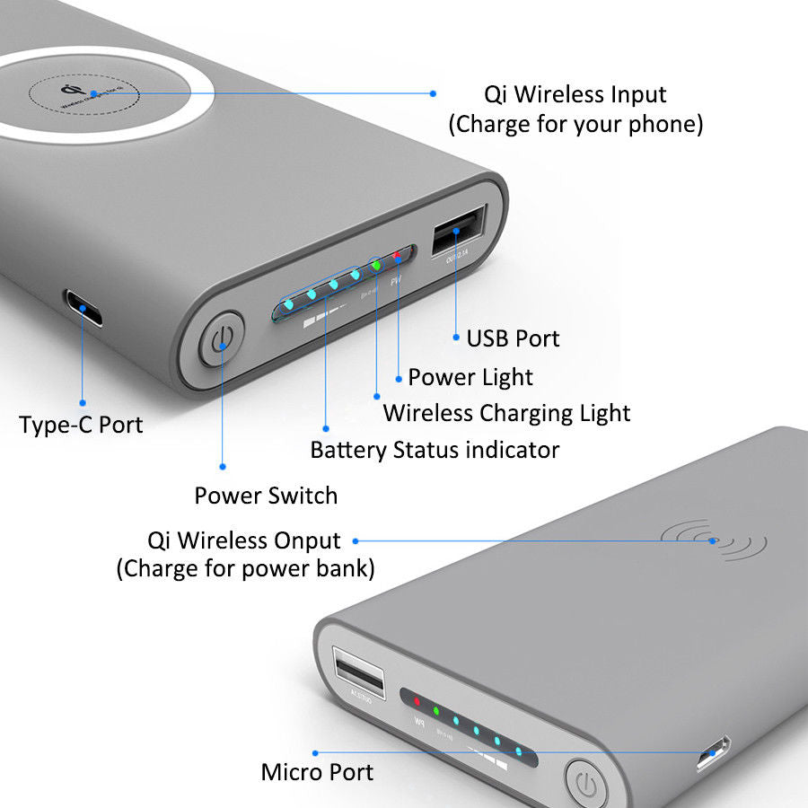 Portable USB Power Bank With Qi Wireless Charger