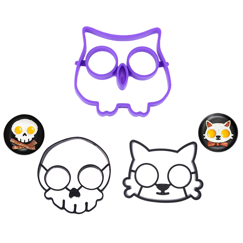 Cat, Owl & Skull Silicone Egg And Pancake Molds (1 Set)