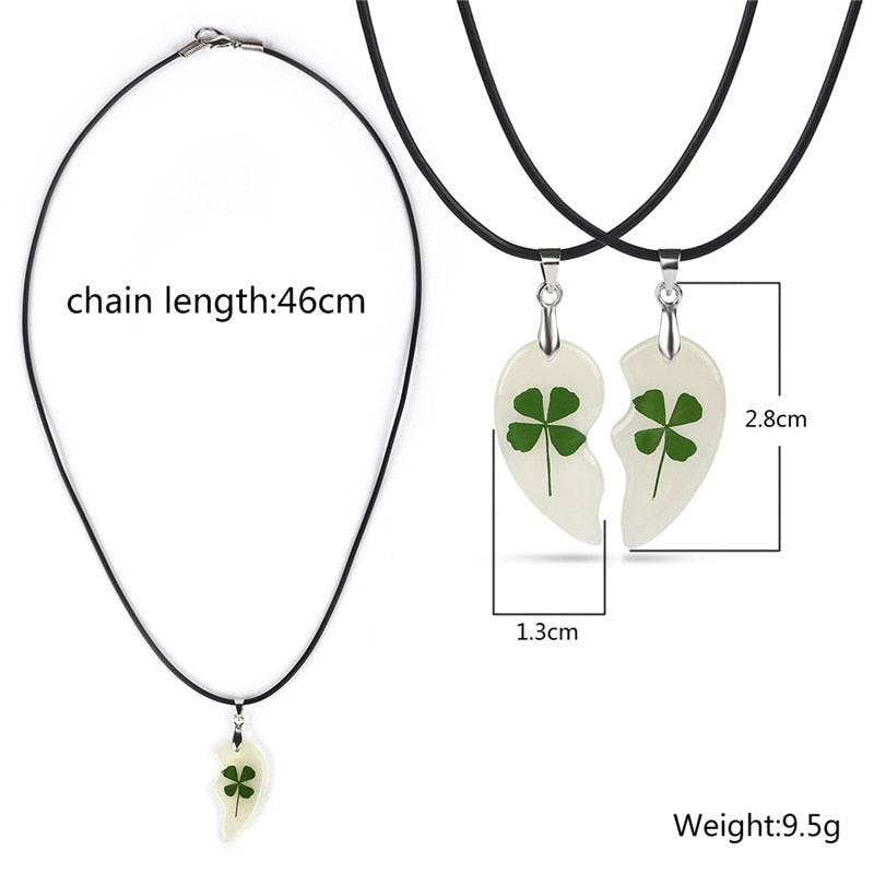 Glow In The Dark Lucky In Love Clover Couple Necklaces