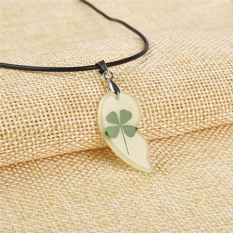 Glow In The Dark Lucky In Love Clover Couple Necklaces