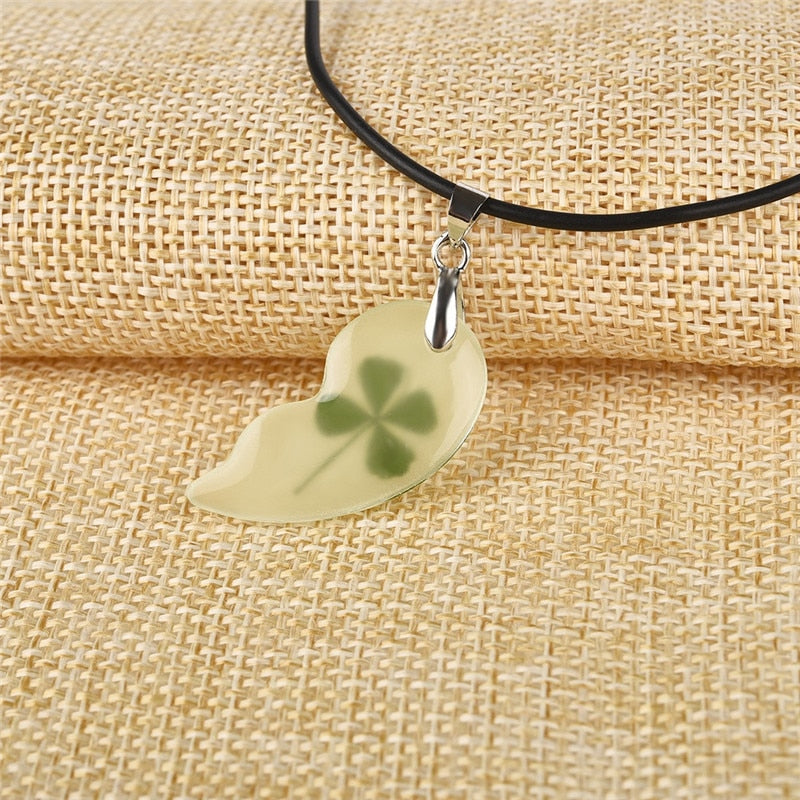 Glow In The Dark Lucky In Love Clover Couple Necklaces