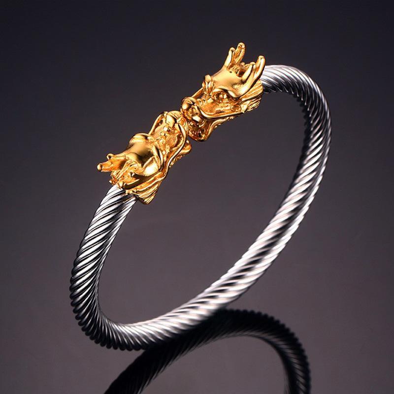 Fanduco Bracelets Double Dragon Heads Steel Cable Bracelet