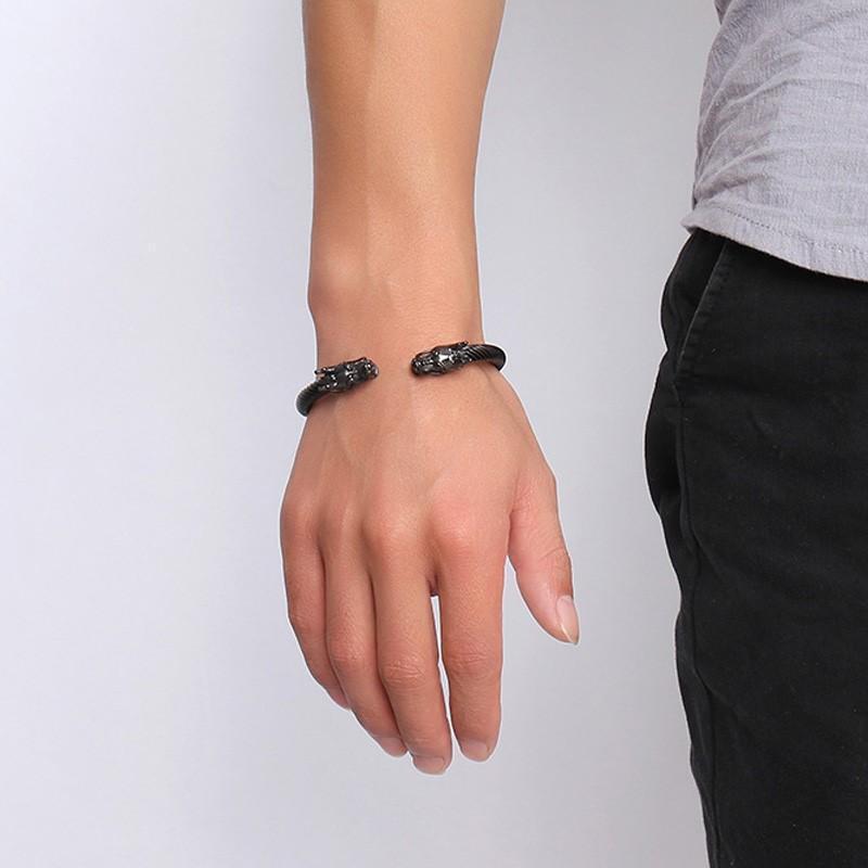 Fanduco Bracelets Double Dragon Heads Steel Cable Bracelet
