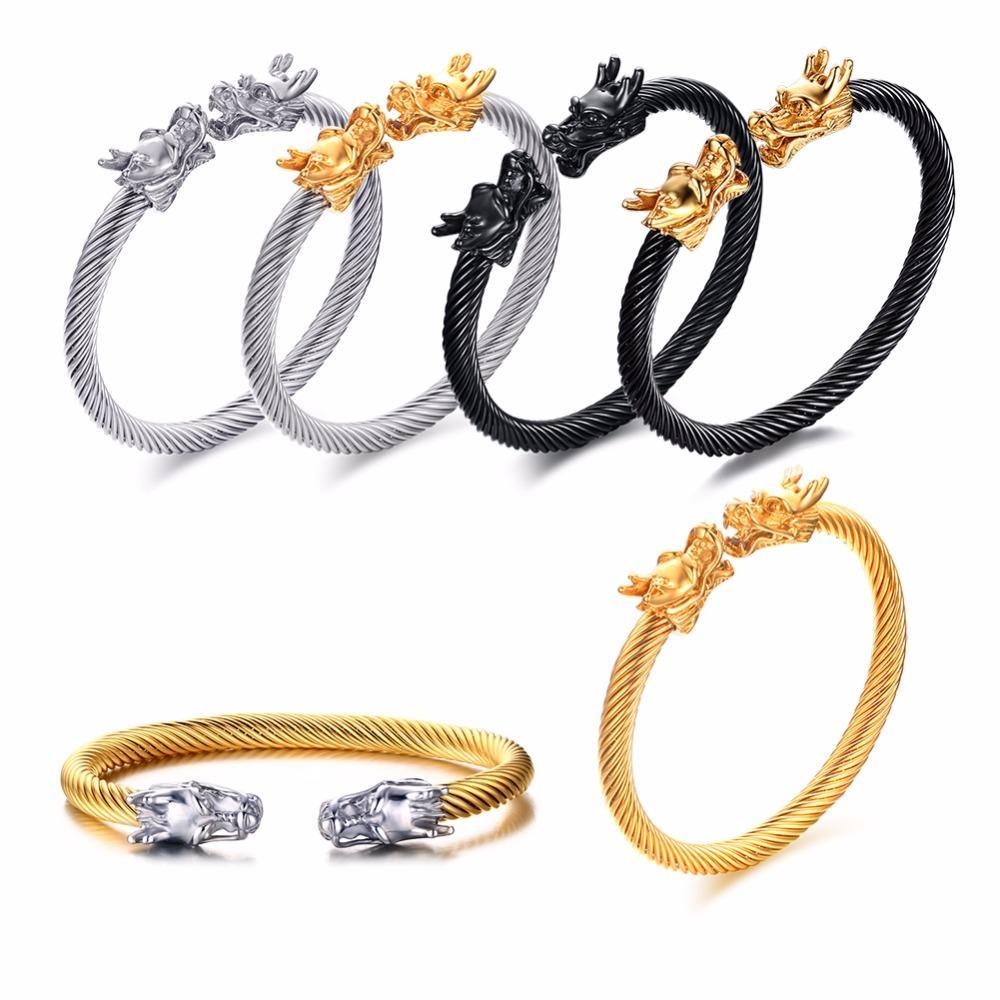 Fanduco Bracelets Double Dragon Heads Steel Cable Bracelet