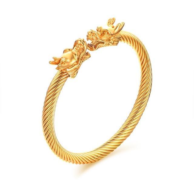 Fanduco Bracelets Gold Double Dragon Heads Steel Cable Bracelet