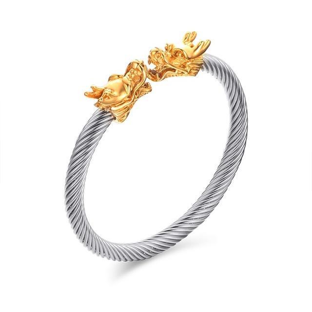 Fanduco Bracelets Gold Silver Double Dragon Heads Steel Cable Bracelet