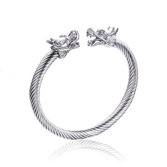 Fanduco Bracelets Silver Double Dragon Heads Steel Cable Bracelet