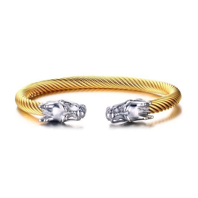 Fanduco Bracelets Silver Gold Double Dragon Heads Steel Cable Bracelet