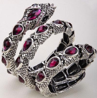 Fanduco Bracelets Silver w/ Purple Gems Cool Flexible Snake Bracelet