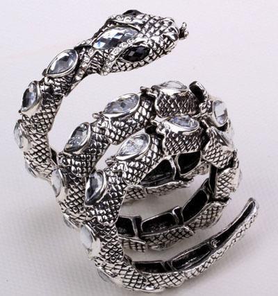 Fanduco Bracelets Silver w/ White Gems Cool Flexible Snake Bracelet