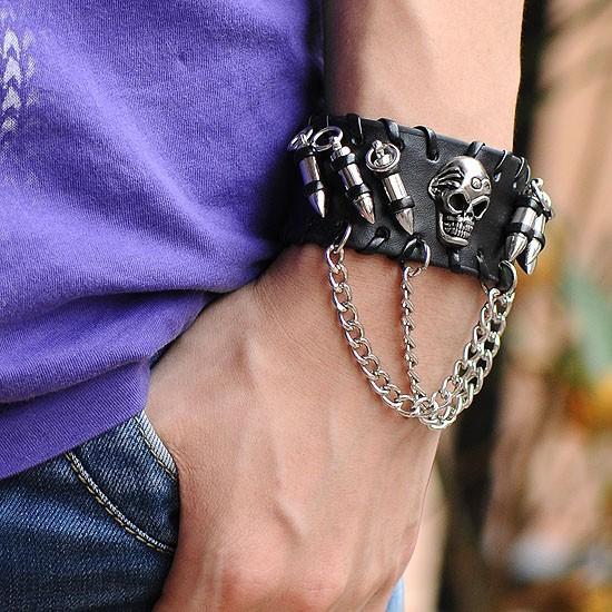 Fanduco Bracelets Skull 'n Bullets Genuine Leather Cuff Bracelet