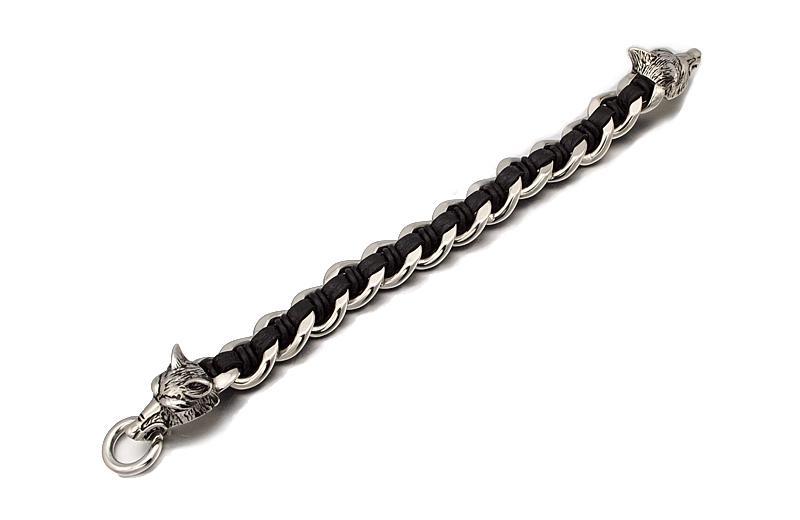 Fanduco Bracelets Twin Wolves Leather Chain Bracelet