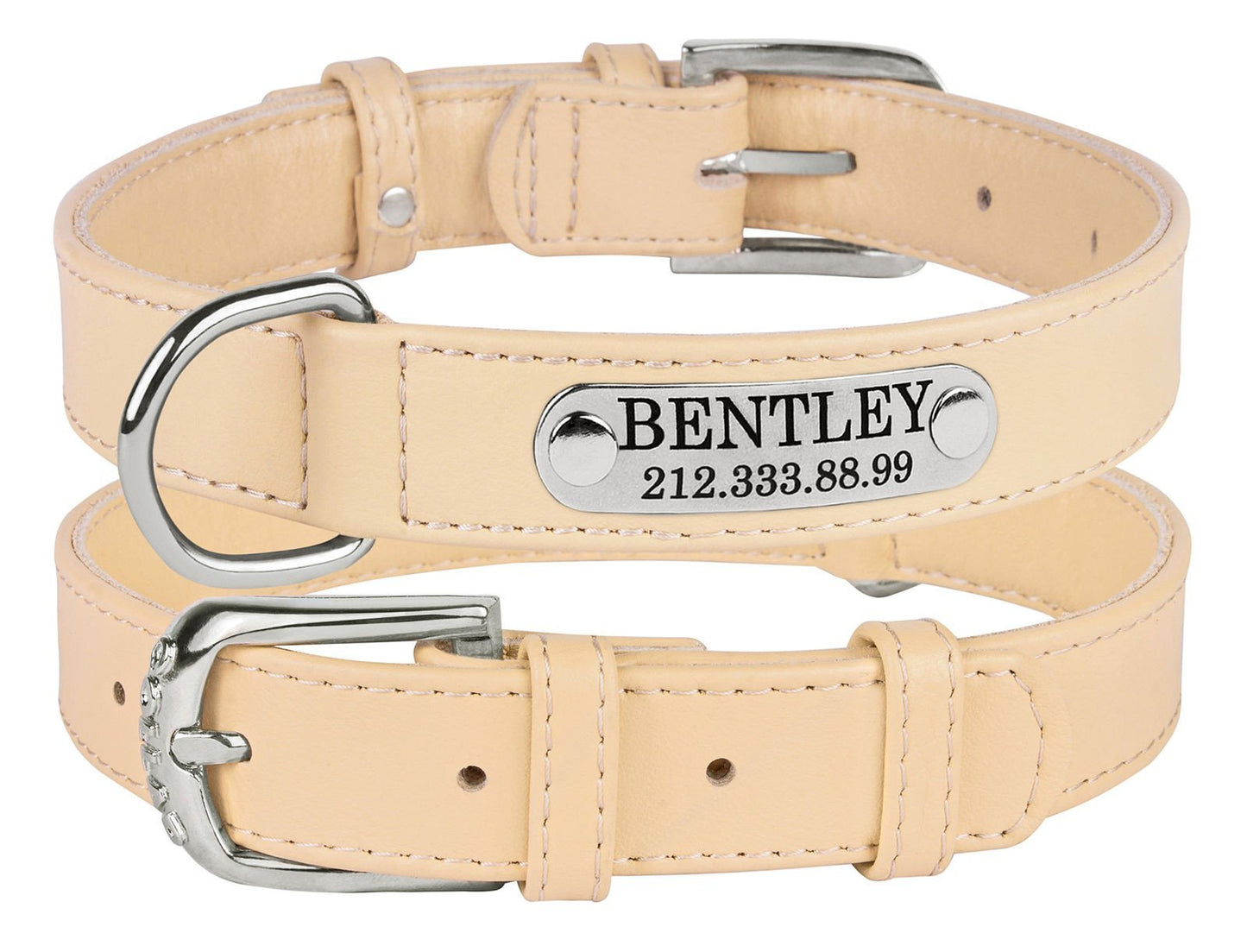 Fanduco Dog Collars Beige / S / Yes Genuine Italian Leather Pet Collars w/ Personalized Nameplates