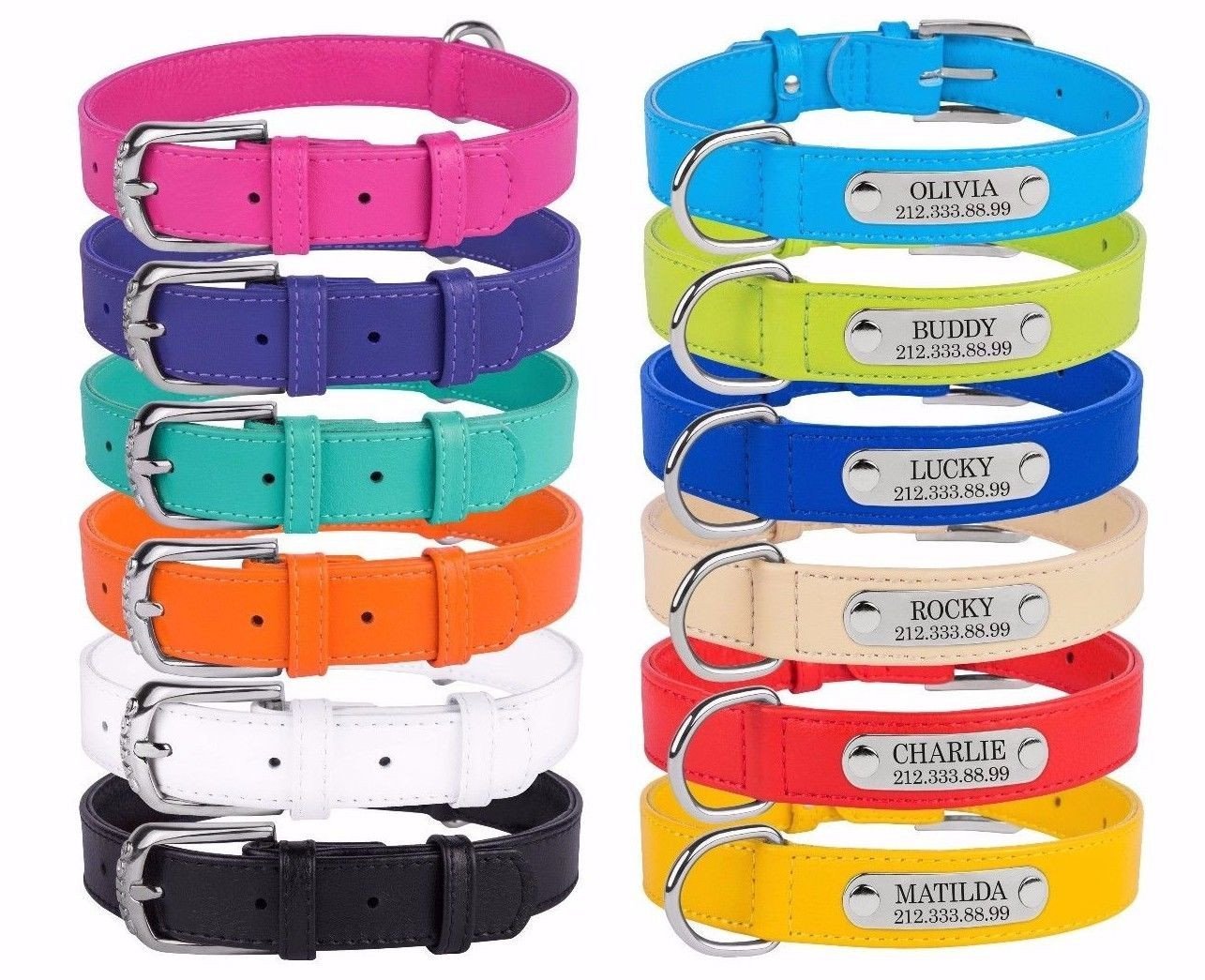 Fanduco Dog Collars Genuine Italian Leather Pet Collars w/ Personalized Nameplates