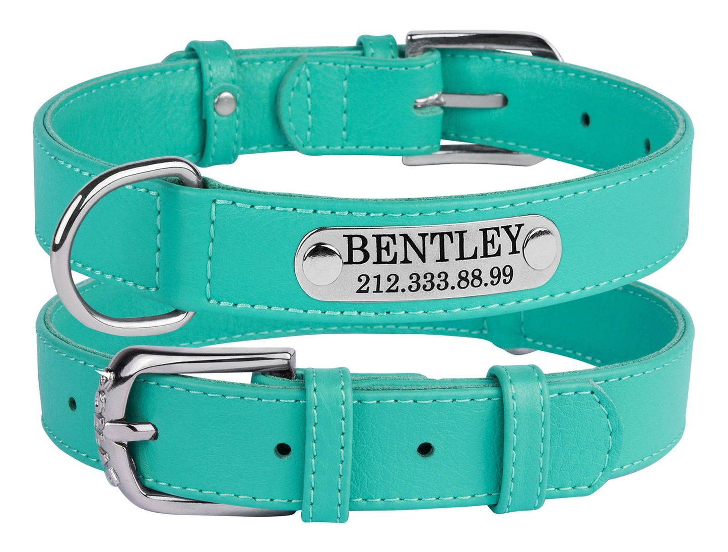 Fanduco Dog Collars Mint / S / Yes Genuine Italian Leather Pet Collars w/ Personalized Nameplates