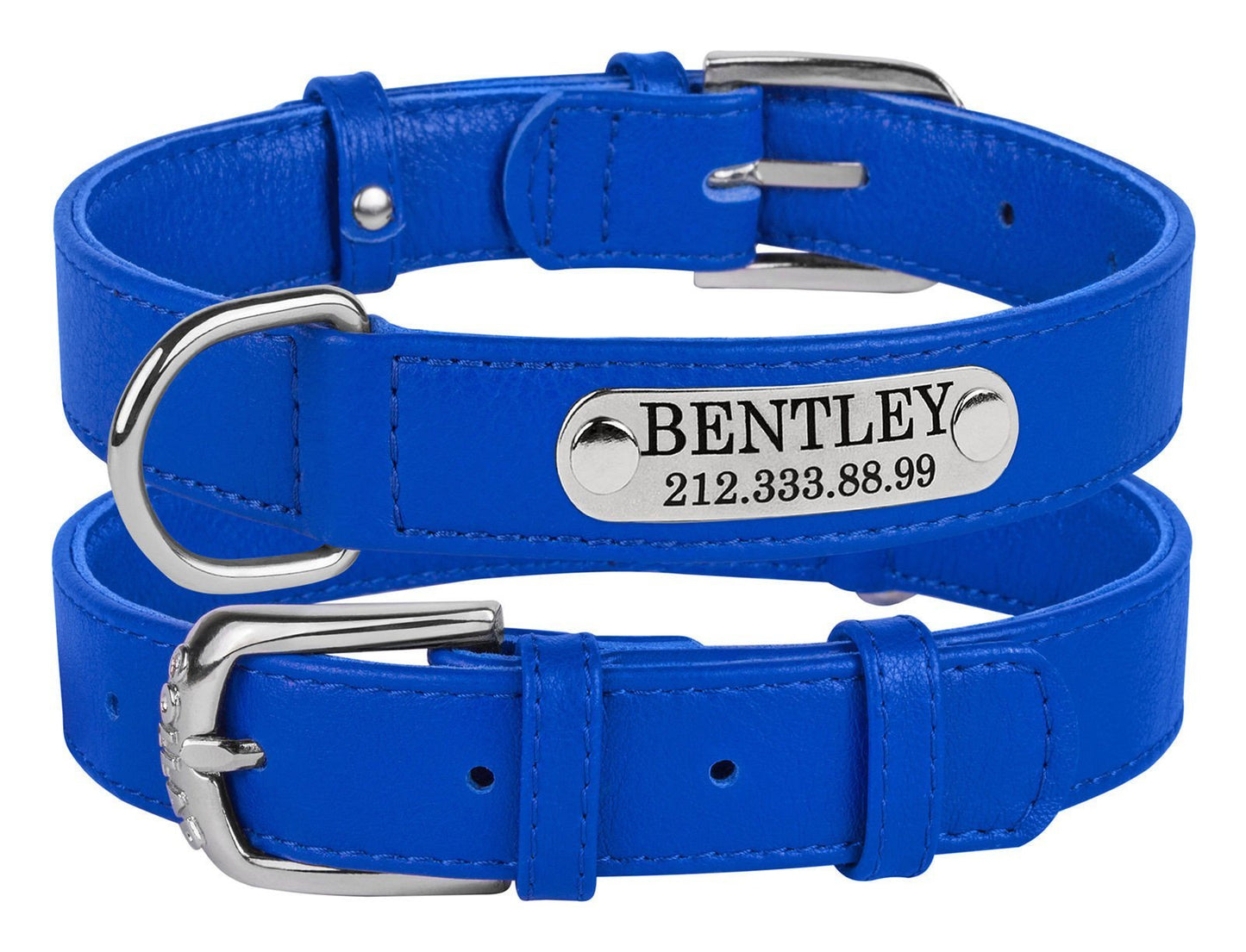 Fanduco Dog Collars Navy Blue / S / Yes Genuine Italian Leather Pet Collars w/ Personalized Nameplates