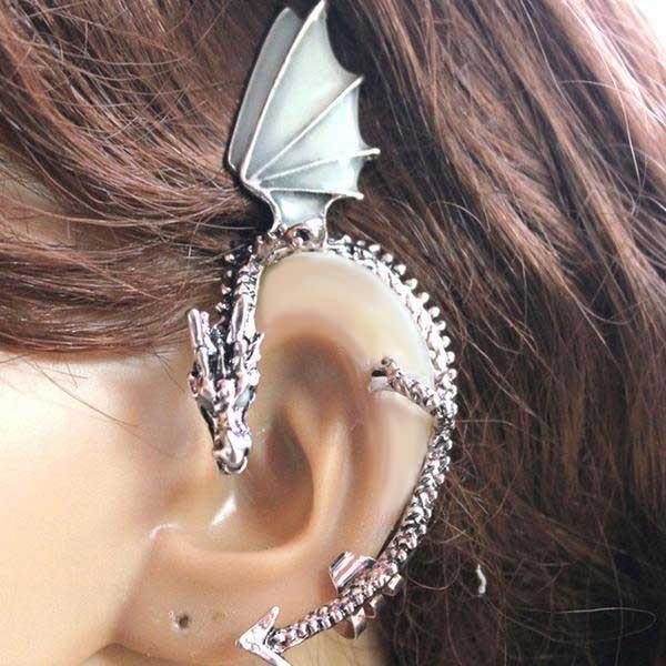 Fanduco Earrings Silver The Whispering Dragon Glow In The Dark Handcrafted Ear Cuff