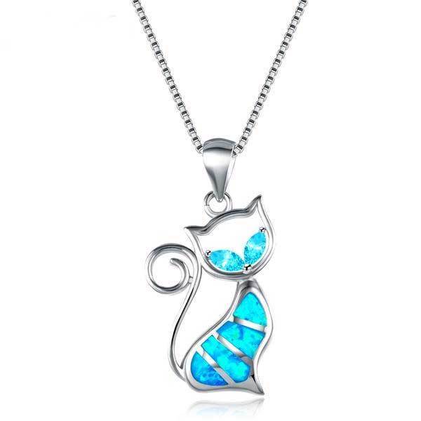 Fanduco Necklaces Blue Fire Cat Sterling Silver Necklace