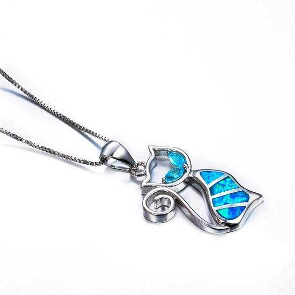 Fanduco Necklaces Blue Fire Cat Sterling Silver Necklace
