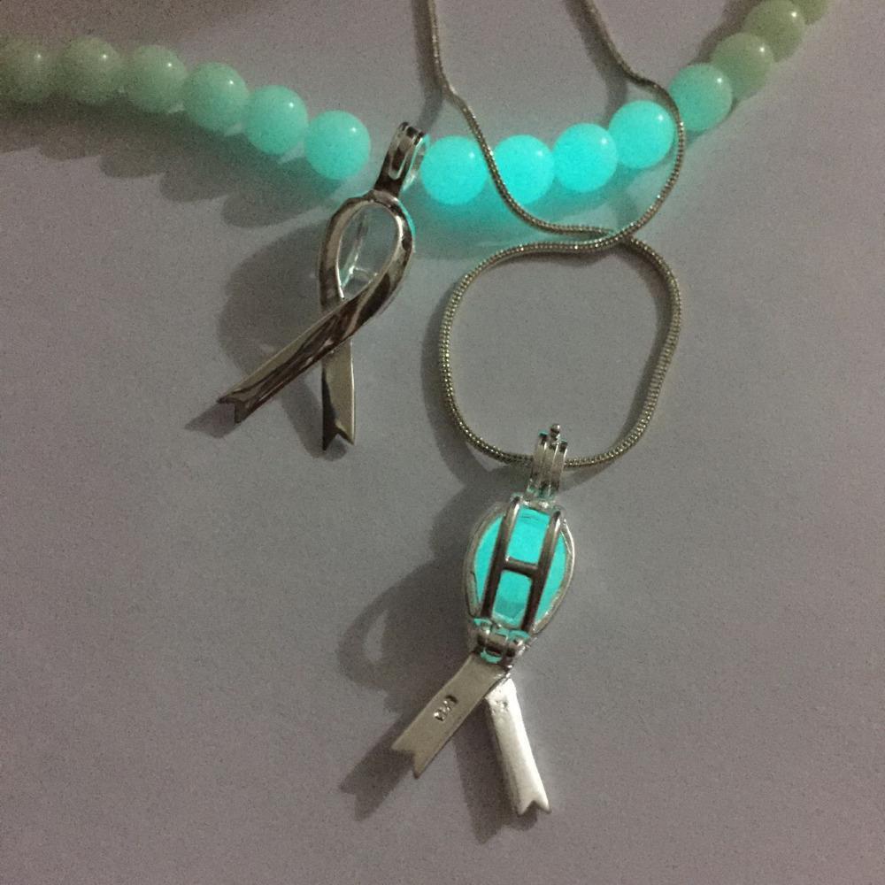 Fanduco Necklaces Glow In The Dark Awareness Ribbon Locket Necklace